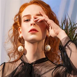 Korean Nightclub Style Imitation Large Pearl Earrings Retro Exaggerated Pearl Drop Earring For Women Party Jewelry