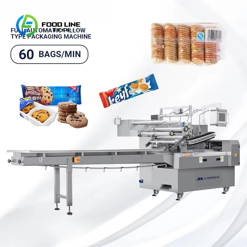Customized High Speed Horizontal Packing Pillow Type Wrapping Machine for Cookies Biscuits Chocolates