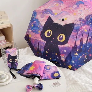 Payung Lipat Merah Muda Kucing Kartun Perlindungan Matahari Profesional Dan Payung Perlindungan UV Penggunaan ganda Hujan dan Cerah Otomatis 10 kucing payung penjualan terbaik - №