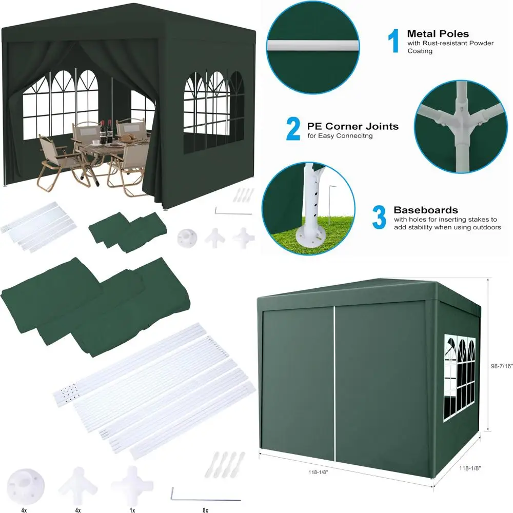 

10x10 Outdoor Canopy Wedding Tent with 4 Detachable Sides, Waterproof Pavilion for Outdoor Events and Camping
