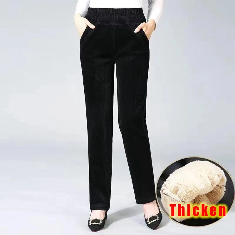 Autumn Winter Plush Thick Thin Elegant Women's Pants High Waist Fleece Pencil Pants Women Corduroy Leggings Office Lady Trousers