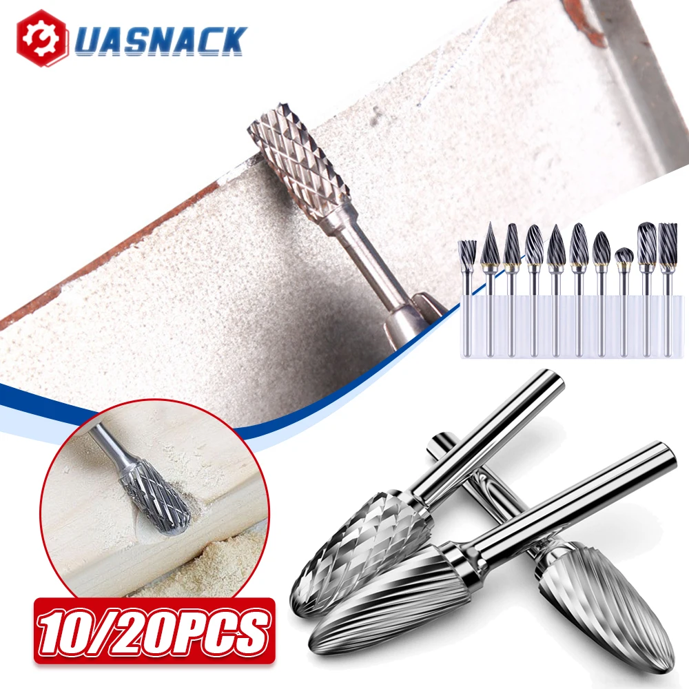 Tungsten Steel Grinding Head 3 * 6 Single/Double Grain Stone Carving Milling Cutter Alloy Grinding Head Carbide Rotary File Set