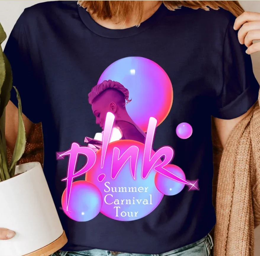 ¡100% algodón rosa carnaval 2024 Tour de música P!nk Summer Tour hombres mujeres camiseta Unisex ropa estética camisetas gráficas Tops camiseta