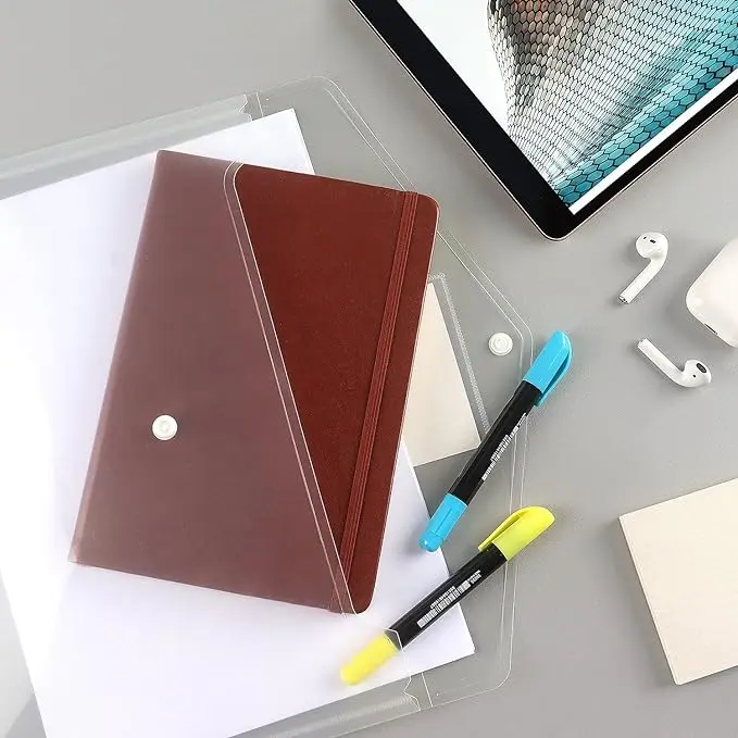 6 Pack Clear Document Folders Plastic Envelopes Poly Envelopes File Envelopes with Label Pocket and Snap Button for Home Work