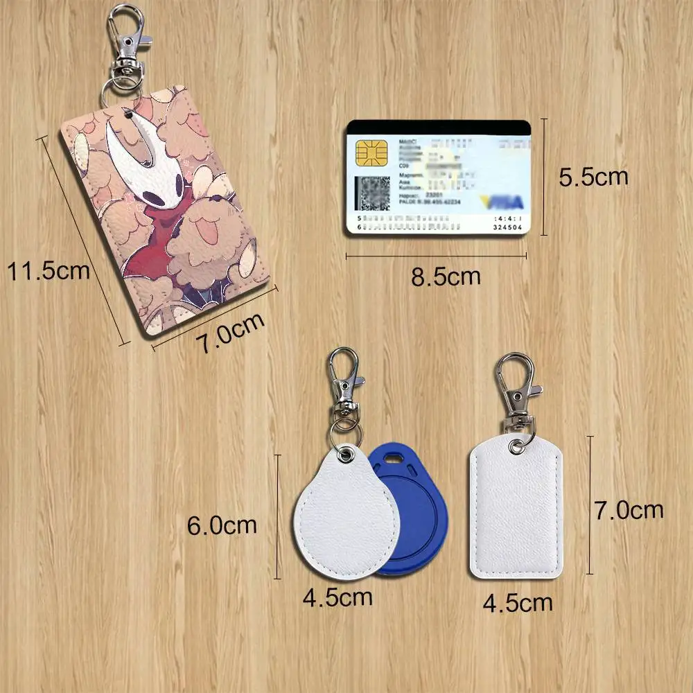 Lost Lace Silksong Hornet Hollow Knight Rectangle ID Card Case Keychain Access Card Bag Key Tag Ring Leather Card Holder Key