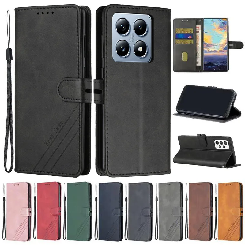 

Для Xiaomi 14 13 12 Pro кожаный флип-чехол для Coque Xiaomi 14T Pro 13T 12T pro Mi13 12 Lite 14 Ultra Magnet Wallet Cover