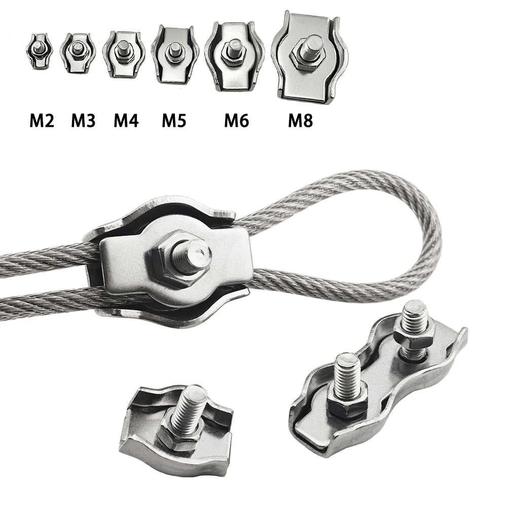 1-10pcs Waterproof Stainles Steel Wire Rope Clips Single/Double Grips Cable Clamps Chuck Lock M2-M8 Cable Wire Hardware Fastener
