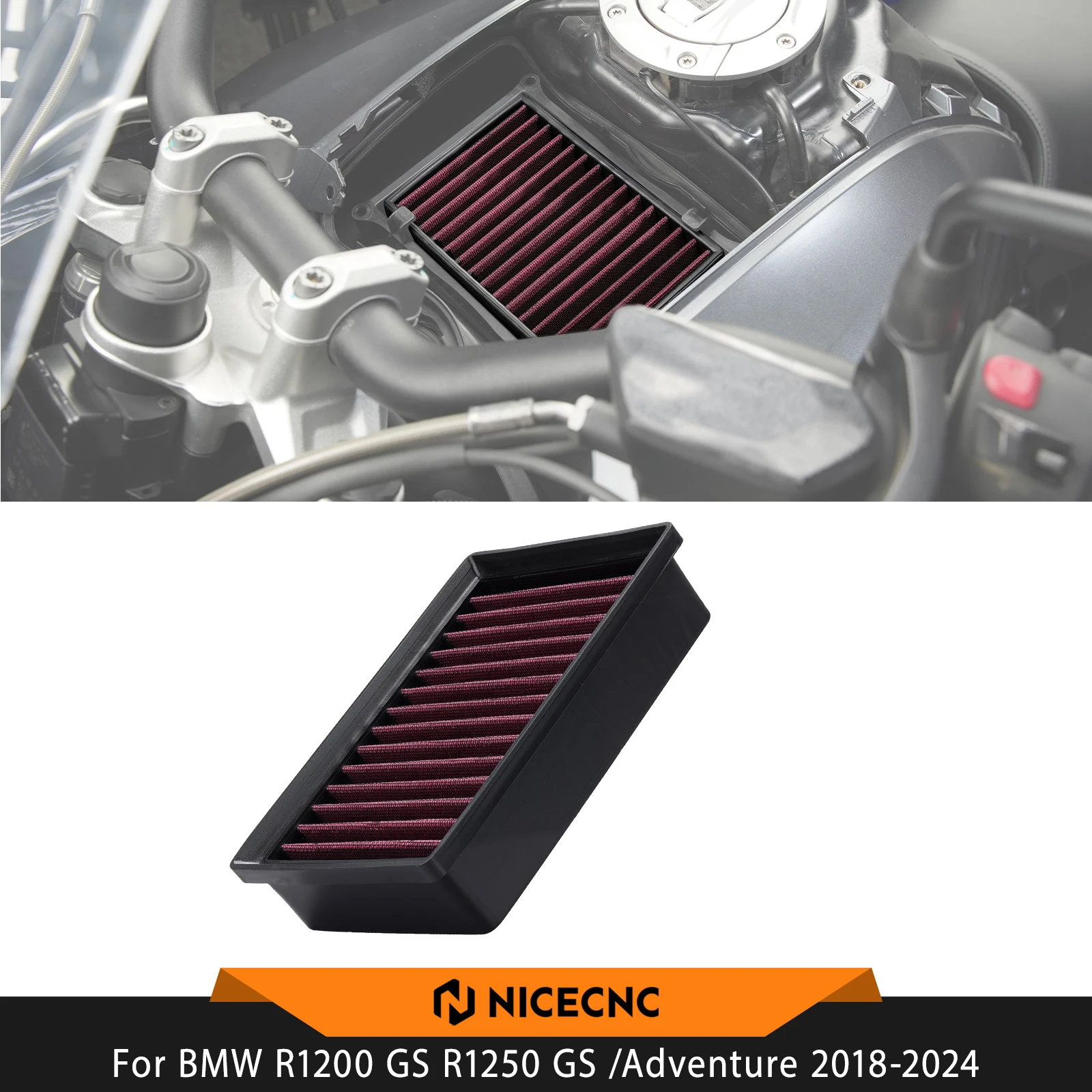 For BMW R1200 GS R1250 GS /Adventure 2018-2024 Motorcycle High Flow Air Filter R1250 R R1250 RS R1250 RT R1200 GS Adventure R LC