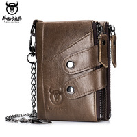 leather goods rfid wallet men's genuine leather retro zipper tri-fold top layer cowhide leather wallet Wallet man