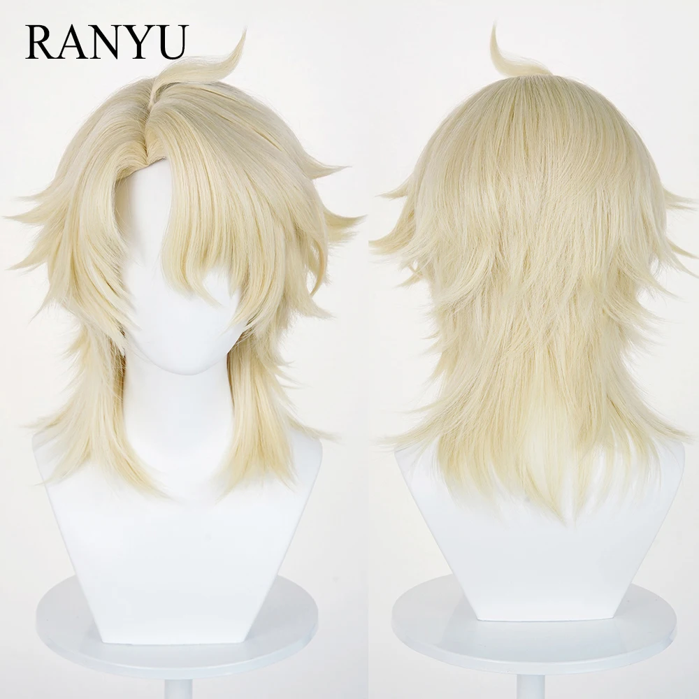 

Light Blonde Synthetic Wigs Middle Part Short Straight Anime Game Cosplay Fluffy Heat Resistant Wig for Daily Party