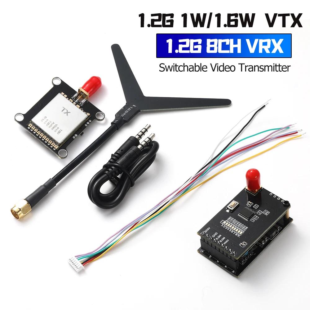 

1.2GHz 1W/1.6W/2W VTX Switchable Video Transmitter Module 1.2G VRX 8CH with Cable For Long Rang Racer Drone Multirotor DIY Parts