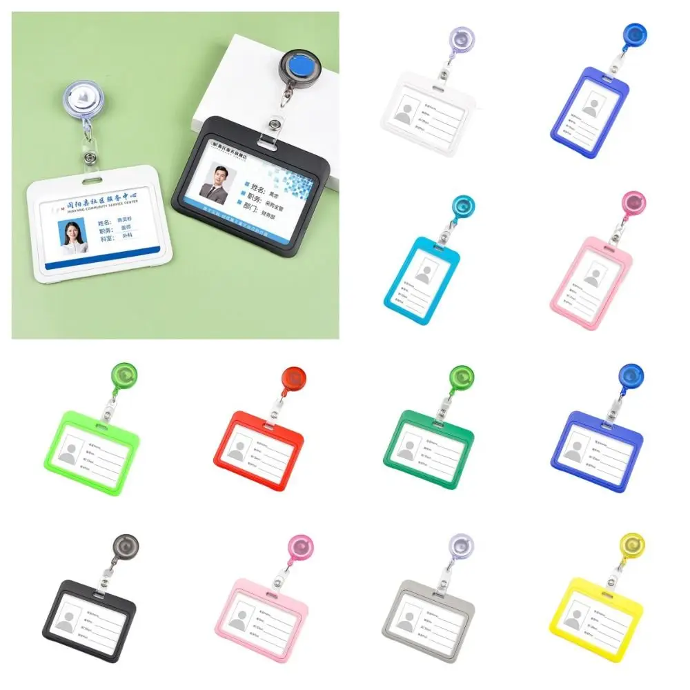 

Plastic Retractable Card cover Solid Multicolor Card Cover Sleeve with Clip Name Card Badge Badge Holder Bus Card Cover Case
