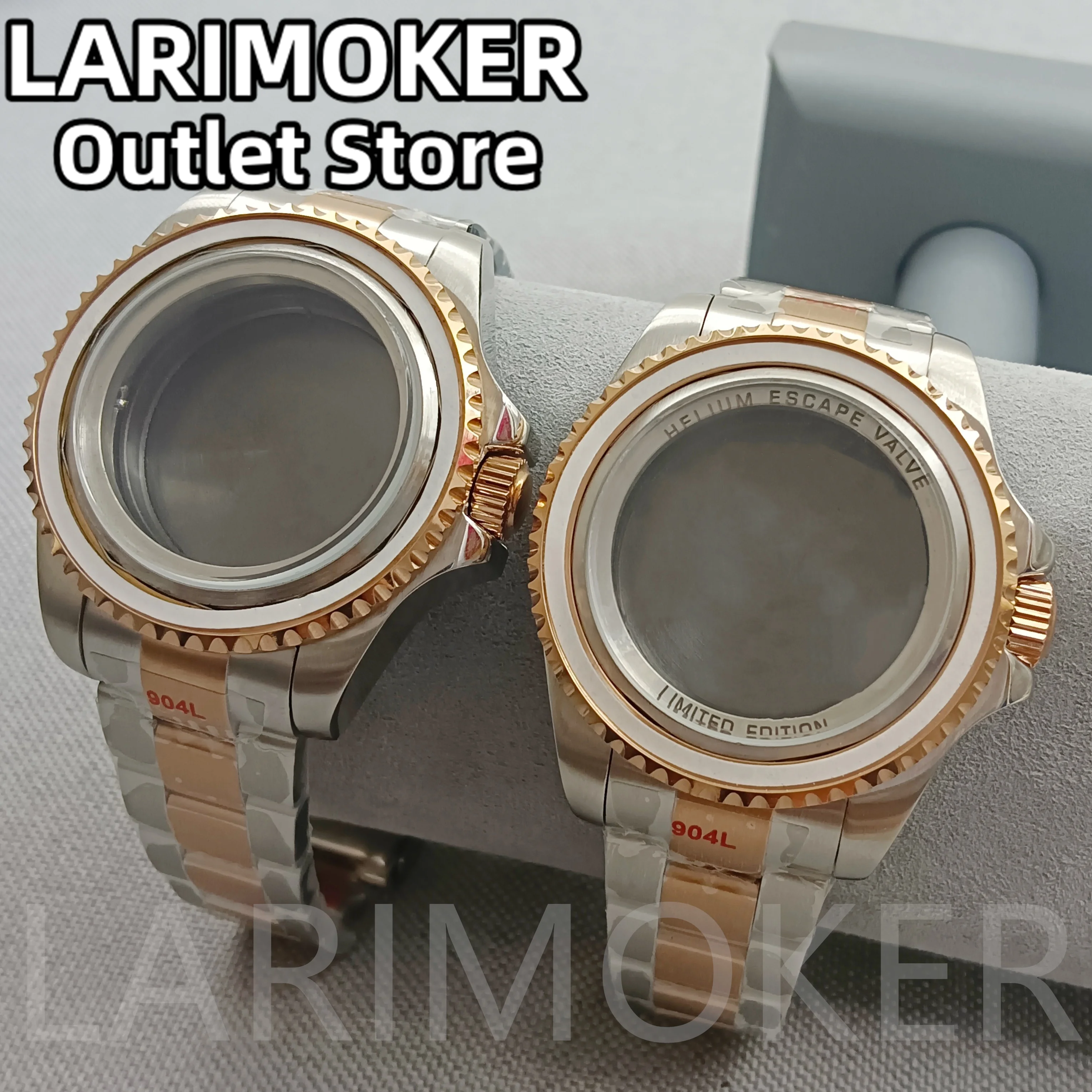 

LARIMOKER 43mm fit NH35 NH36 ETA2824 2836 MIYOTA PT5000 Two Tone Rose Gold Watch Case Steel Strap Sapphire Glass Ceramics Bezel