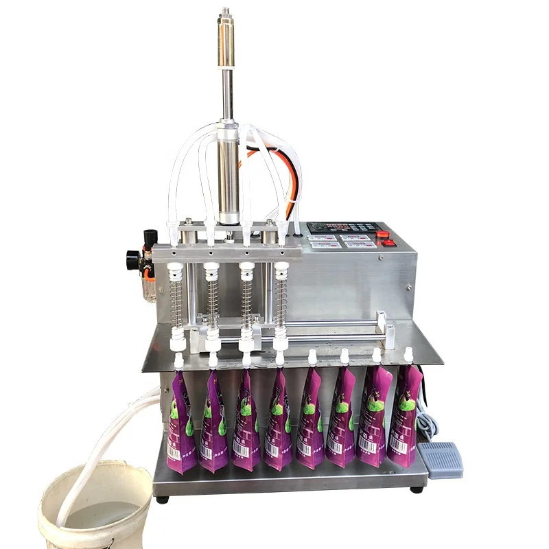 Commercial Semi-automatic 4 or 6 Heads Juice Milk Soybean Milk Vertical Bag Filler Liquid Stand up Filling Machine