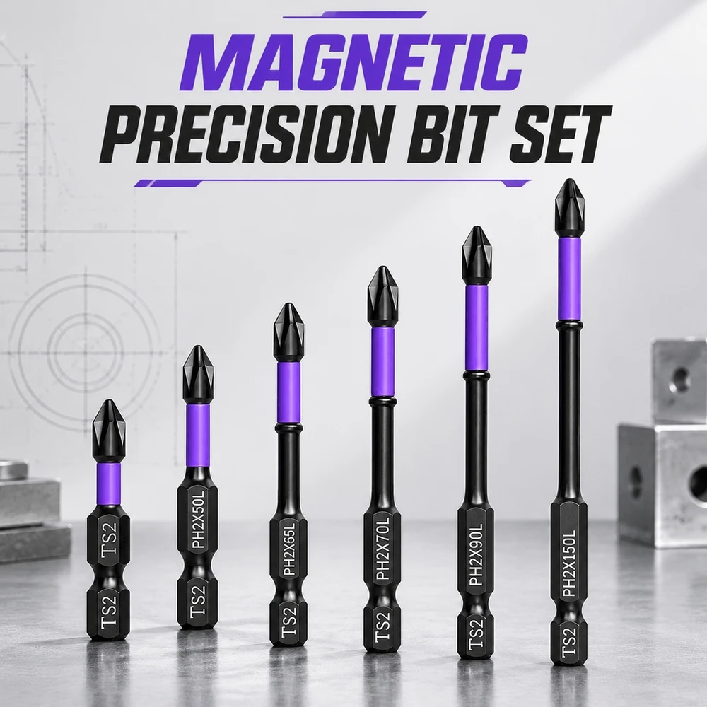 Magnetic Phillips Screwdriver Bits Set D1 Steel Anti Slip 1/4 Inch Hex Shank Quick Change for Electric Manual Use