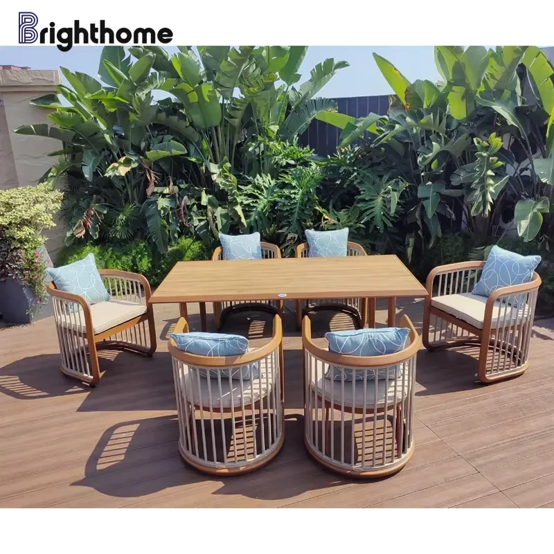 ODM Custom Aluminum HPL Waterproof Table Hotel Home Courtyard Outdoor Patio Furniture Set