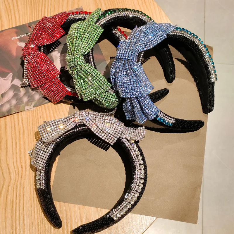 

Full Diamond Mesh Bow Headband Luxury Shining Party Hair Hoop Pressed Hair Hairband Woman Hair Accessories Headwear Decorations
