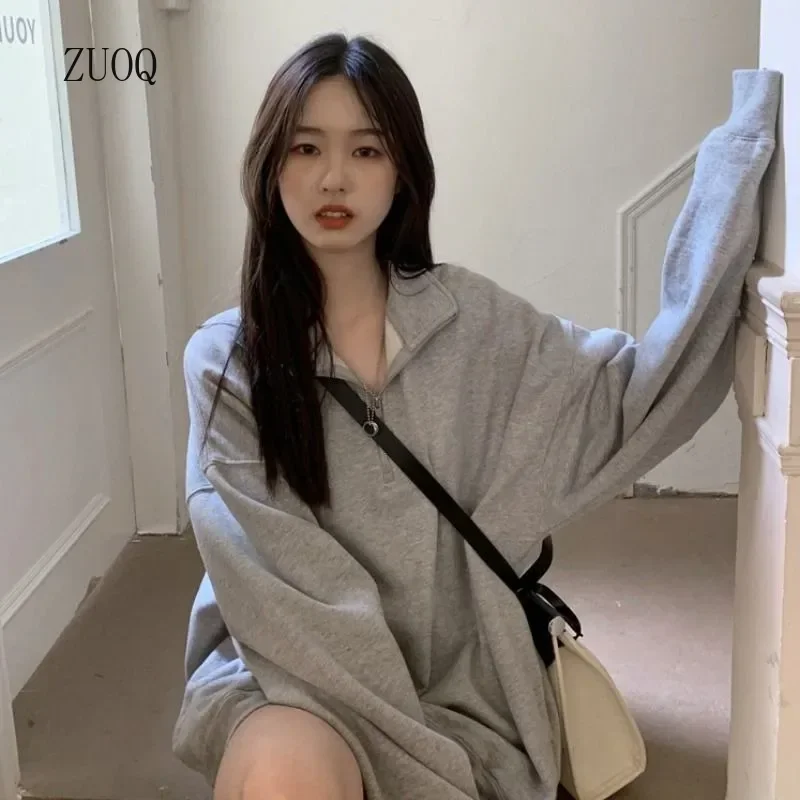 

Long Sleeve Sweatshirt Woman 2026 New Polo Neck Loose Causal Korean Fashion Tops Female Pullovers Sweatshirt Women