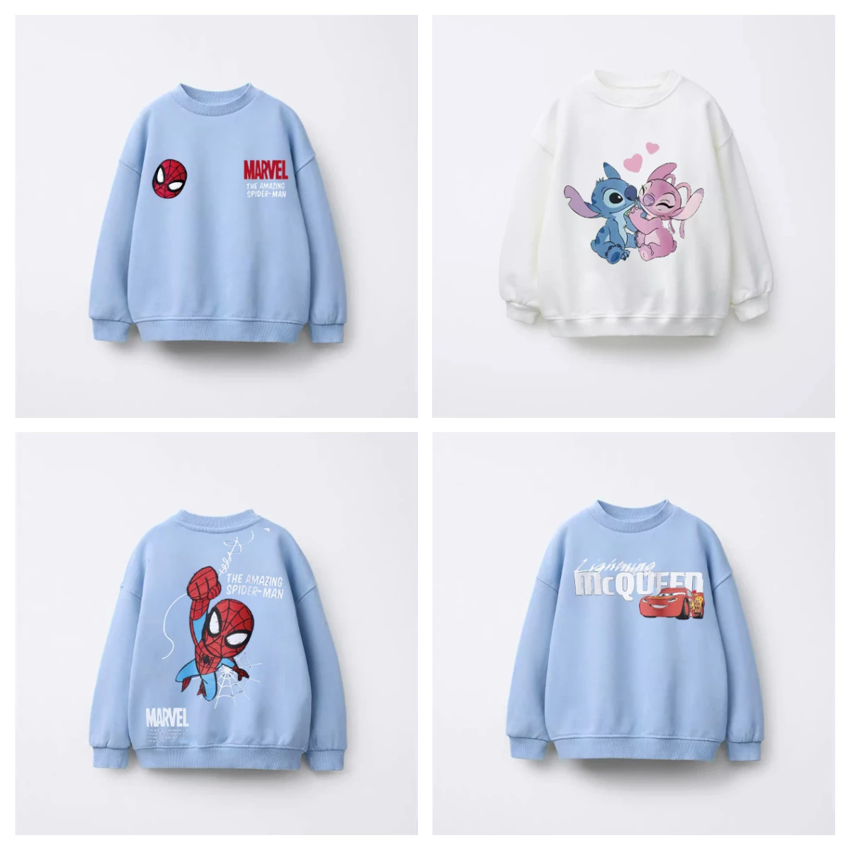 

2025 The Upgraded Hoodie For Autumn Comes In Blue And White Colors Spider Man McQueen Interstellar Baby And Stitch Are Popular