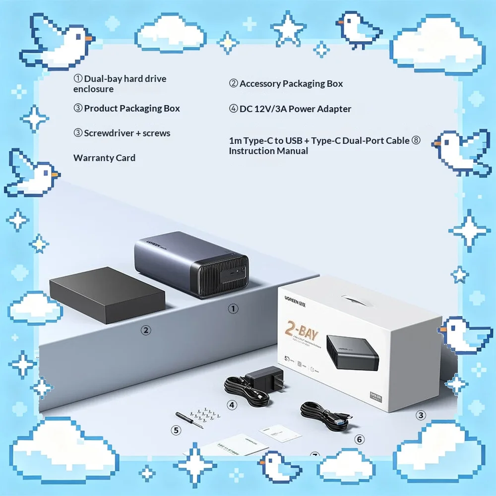 UGREEN 25287 Dual Bay Hard Drive Enclosure SATA HDD Storage Docking Station Cooling Fan for PC