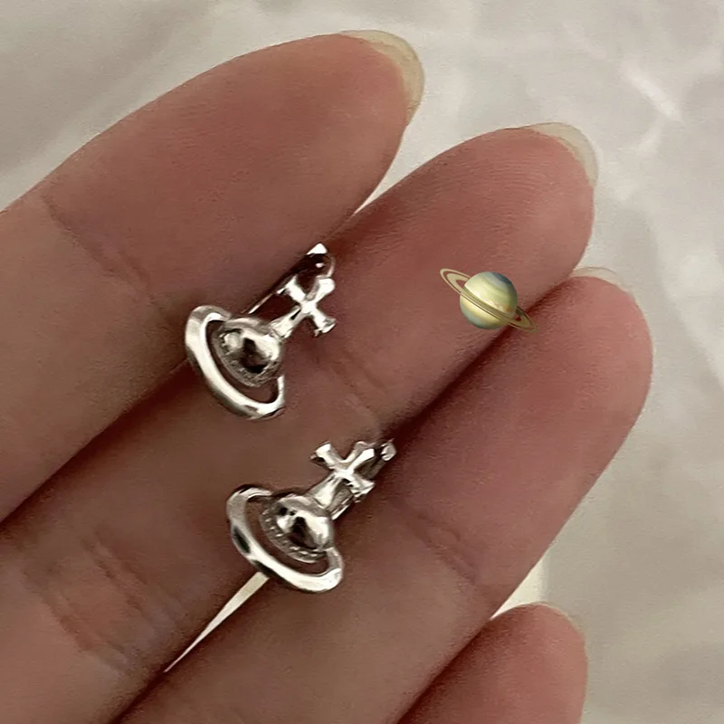 Korean Cross Saturn Vintage Earrings Women's Round Hanging Metal Earrings Pendientes Wedding Jewelry