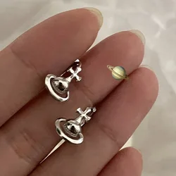 Brincos de Metal Vintage para Mulheres, Saturno Cross, Coreano, Jóias de Casamento