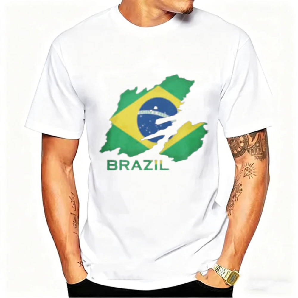 Brazil Map T-Shirt Distressed Brazilian Flag Graphic Tee National Pride Gift for Men Casual Cotton Tops Mens Graphic Tshirts