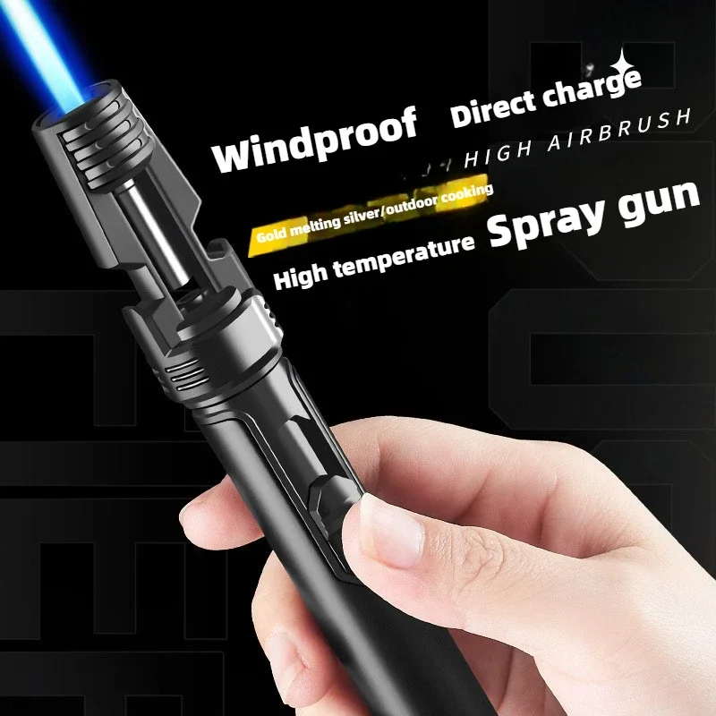 1300° Windproof BBQ Cooking Kitchen Welding Strong Gun Lighter Refillable Metal Butane Gas Turbine Blue Flame Jet Torch Lighter