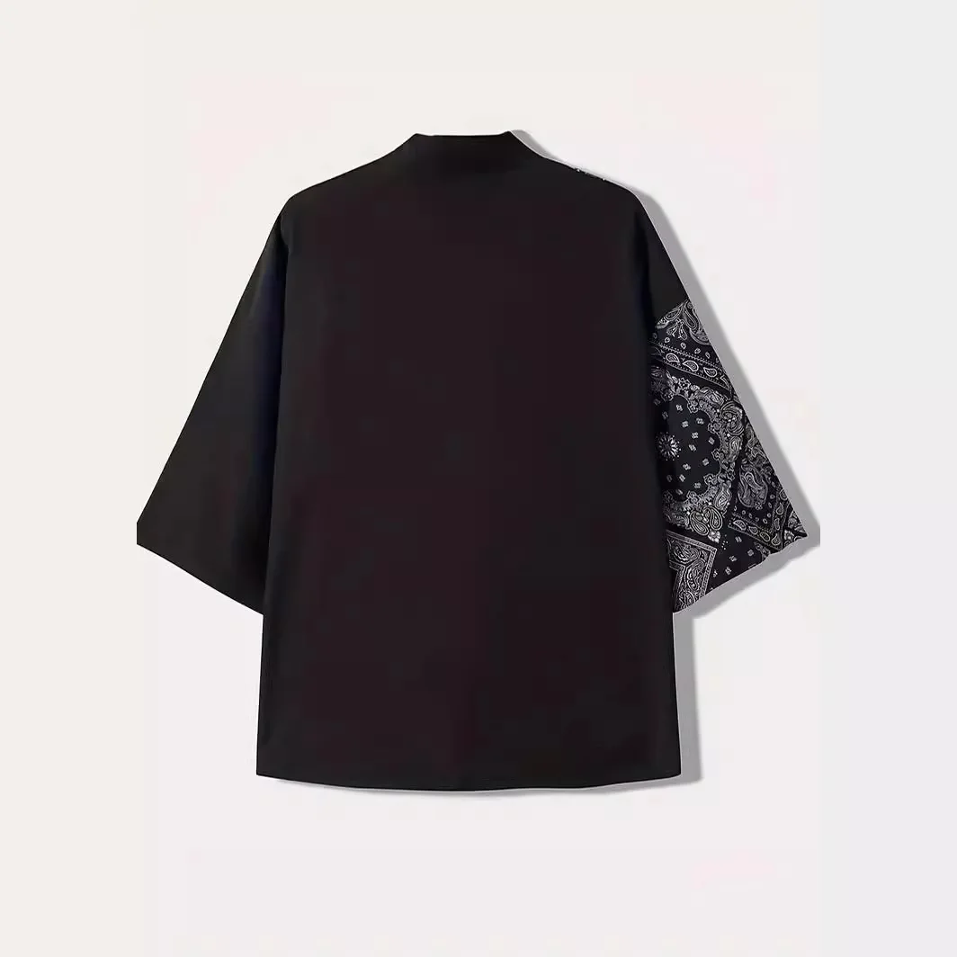 قميص كيمونو ياباني مطبوع عليه حروف للرجال صيفي خفيف الوزن على الطراز الصيني ملابس تقليدية للكبار قمصان فضفاضة مفتوحة من الأمام