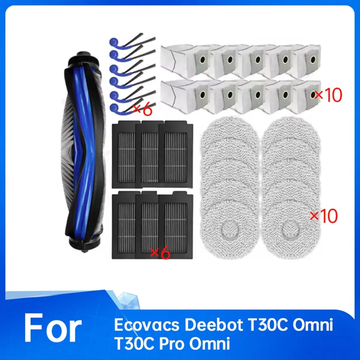 A86G NEW 33Pcs Spare Parts for T30C Omni & T30C Pro Omni Vacuum Cleaner Main Brush Mop Pads Dust Bag Side Brushes