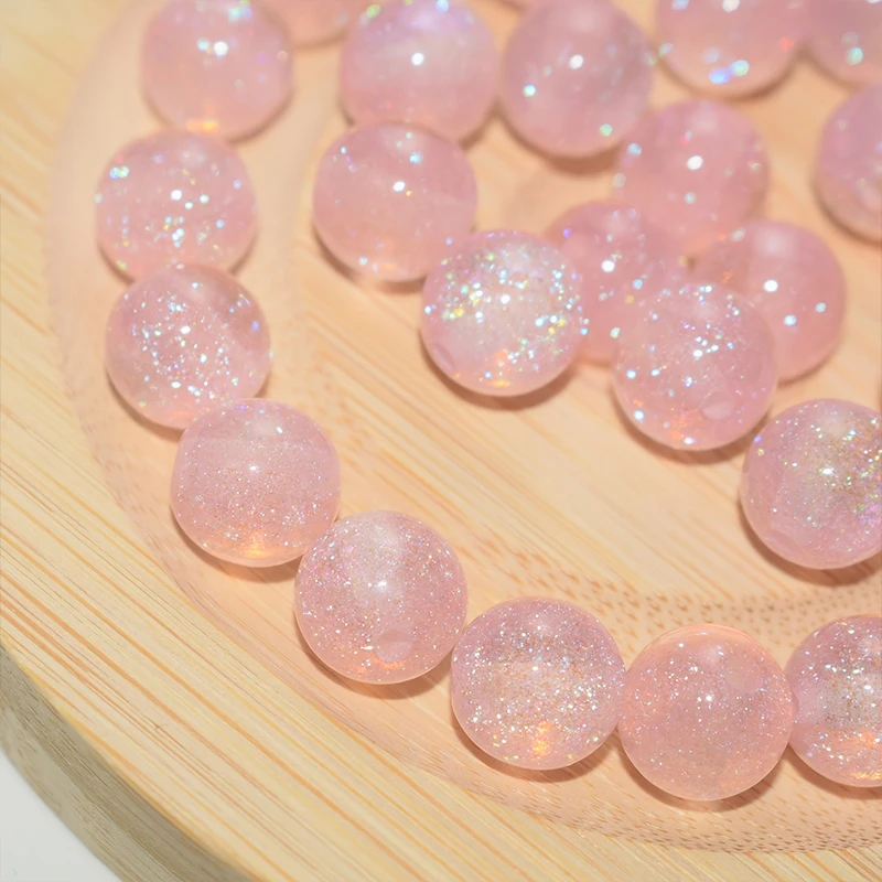 8/10/12 mm, 50 Stück, rosa Harz, feiner Glitzer, runde lose Perlen, DIY-Armband, Halskette, handgefertigte Schmuckherstellung – Detail 2