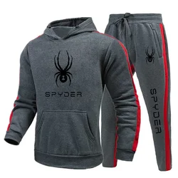 2024 autumn and winter new men's casual fitness jogging pocket hoodie fashion sports suit + sweatpants two-piece set