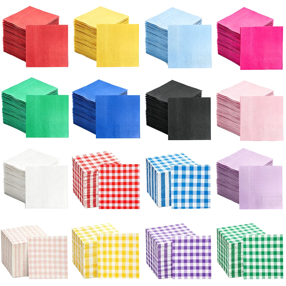 20-100Pcs Solid Color Paper NapkinS Red Blue Pink White Plaid Napkin Disposable Tableware Birthday Party Baby Shower Supplies