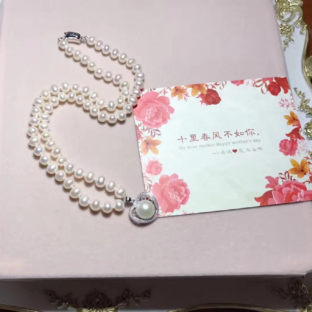 

Bestselling AAA 7-8mm Natural South Sea Round Bead Necklace Pendant 925s18 inch