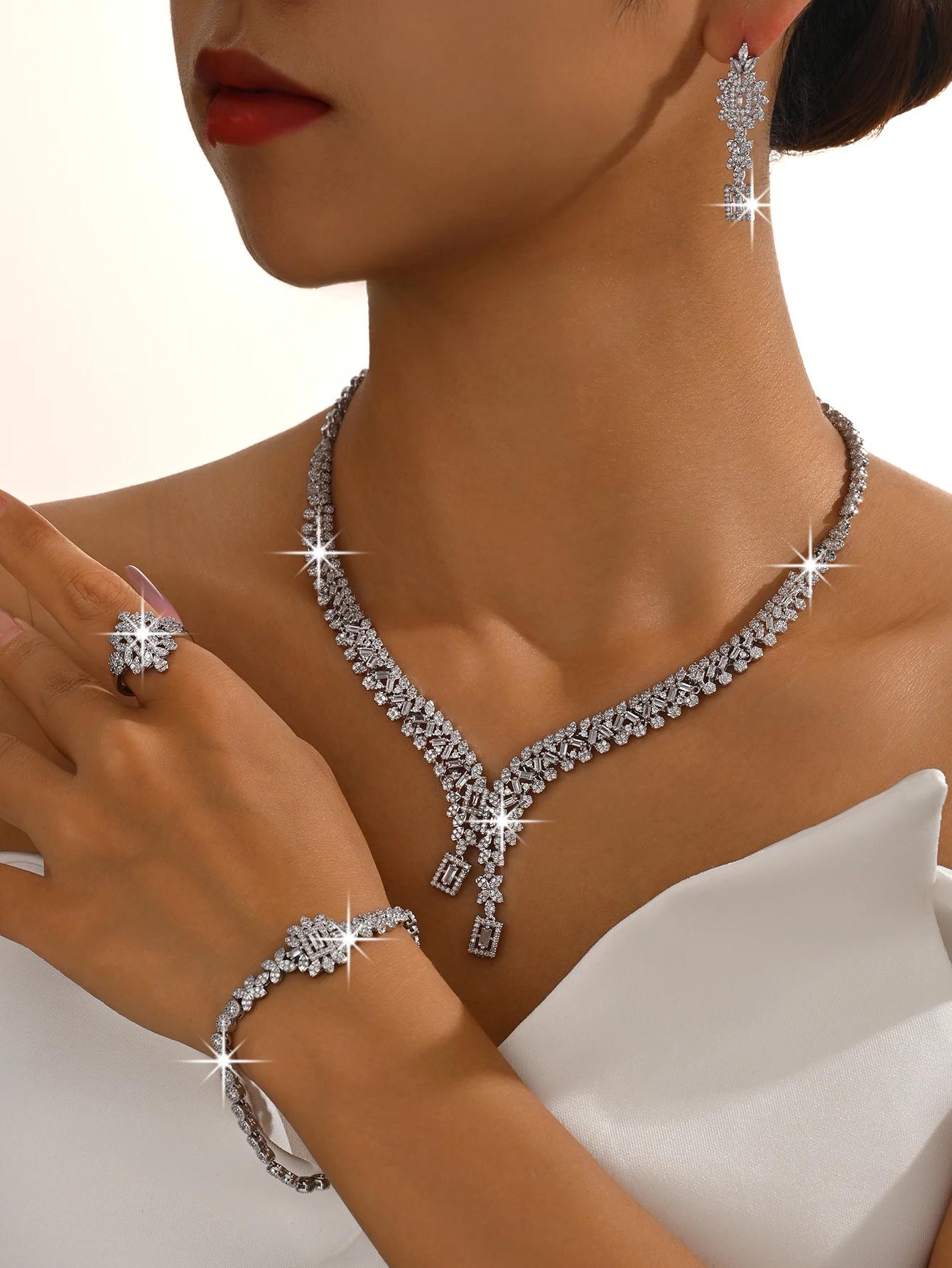 

Nigerian Saudi Arabian bride wedding set necklace, earrings, bracelet, ring, FD17006789