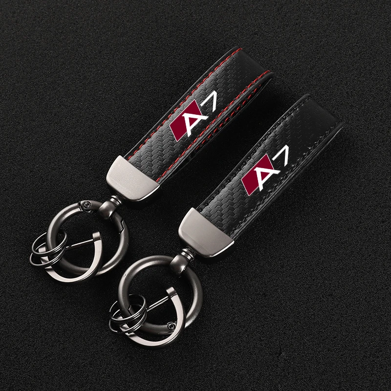 

Leather Carbon Fiber Car Rings Keychain Zinc Alloy Keyrings For audi A7 with logo car accessories