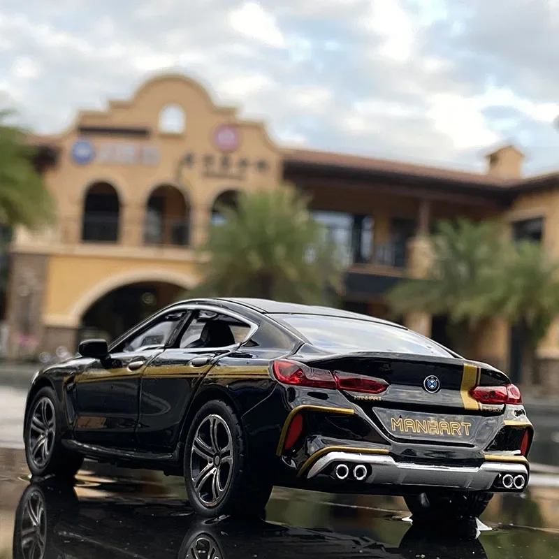 Модель автомобиля в масштабе 1:32 BMW M8, искусственная фотография, модель автомобиля под давлением, Спортивная машинка со звуком, детские подарки A28