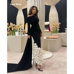 Lena Luxurious Women's Evening Dresses for Special Occasions Custom Made 3D Flowers Fish Tail Black Long Sleeves Dress Prom
