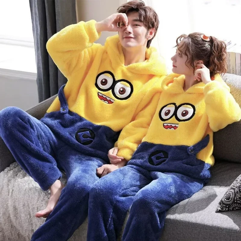 Despicable Me Minions Anime Peripheral Cartoon Cute Plush Warm Hooded Pajamas Kawaii Autumn and Winter Home Clothing Gifts