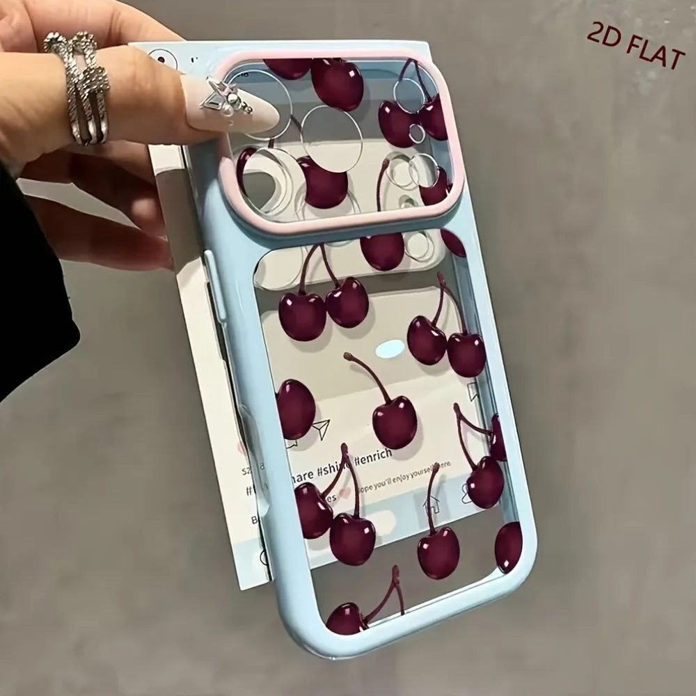 2D FLAT Handyhülle mit Burgunder-Kirschmuster für iPhone 18 17 16 15 14 13 12 11 Pro Max 16Plus, transparente, stoßfeste Schutzhülle – Detail 6
