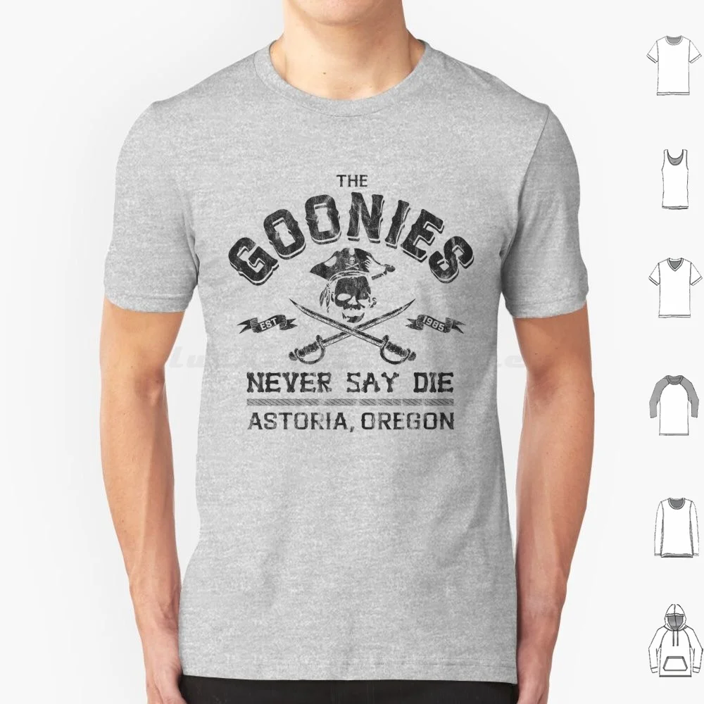 Camiseta desgastada para hombre, mujer y niño, talla 6XL, The Goonies Never Die, películas de los años 80, One Eyed Willie, pirata, Perezoso, tesoro, mapa del tesoro, vintage