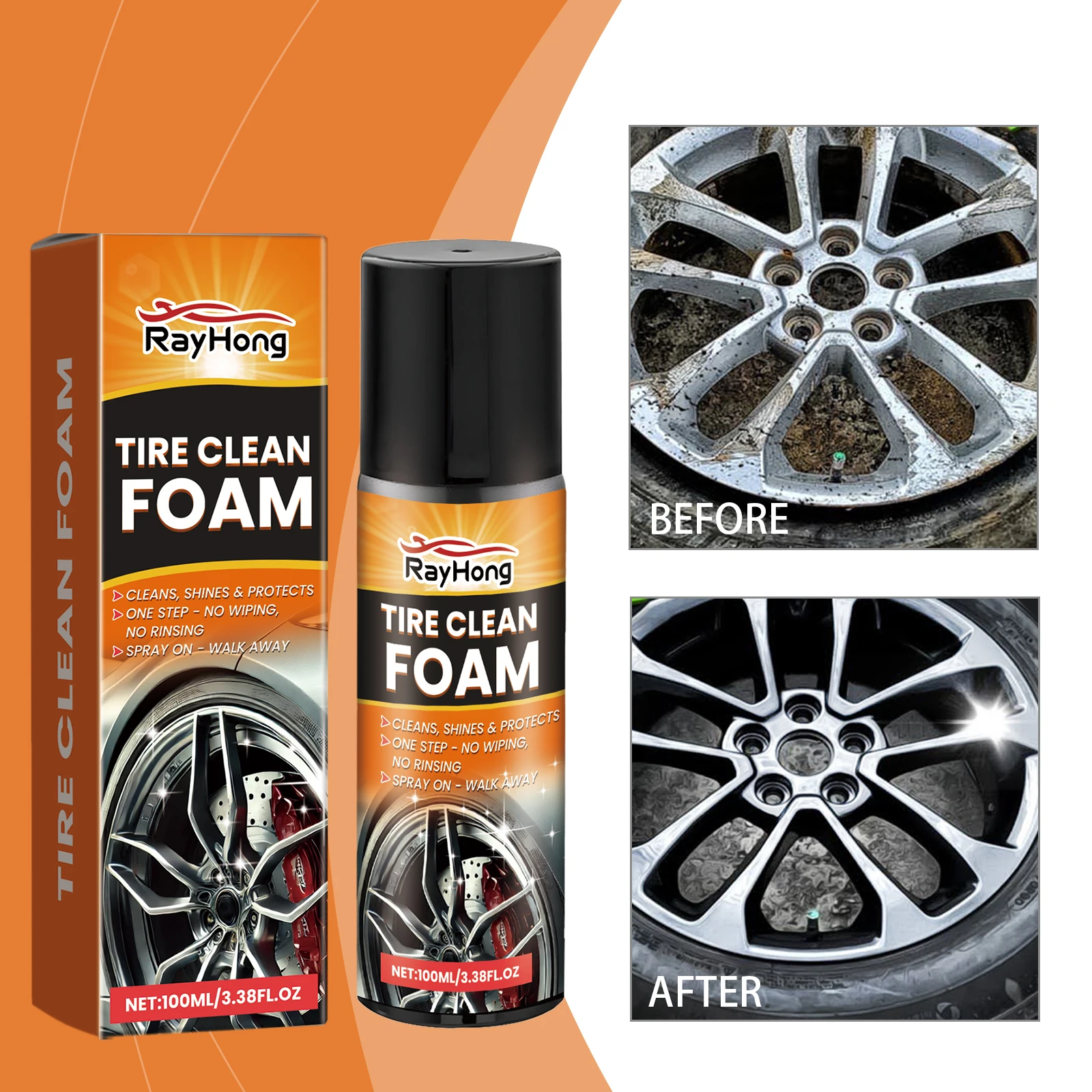 

100ML Car Wheel Rim Cleaner Car Tire Gloss Maintenance Agent Car Wax Tire Coating Paste Polishing Cleaning Spray Car Care