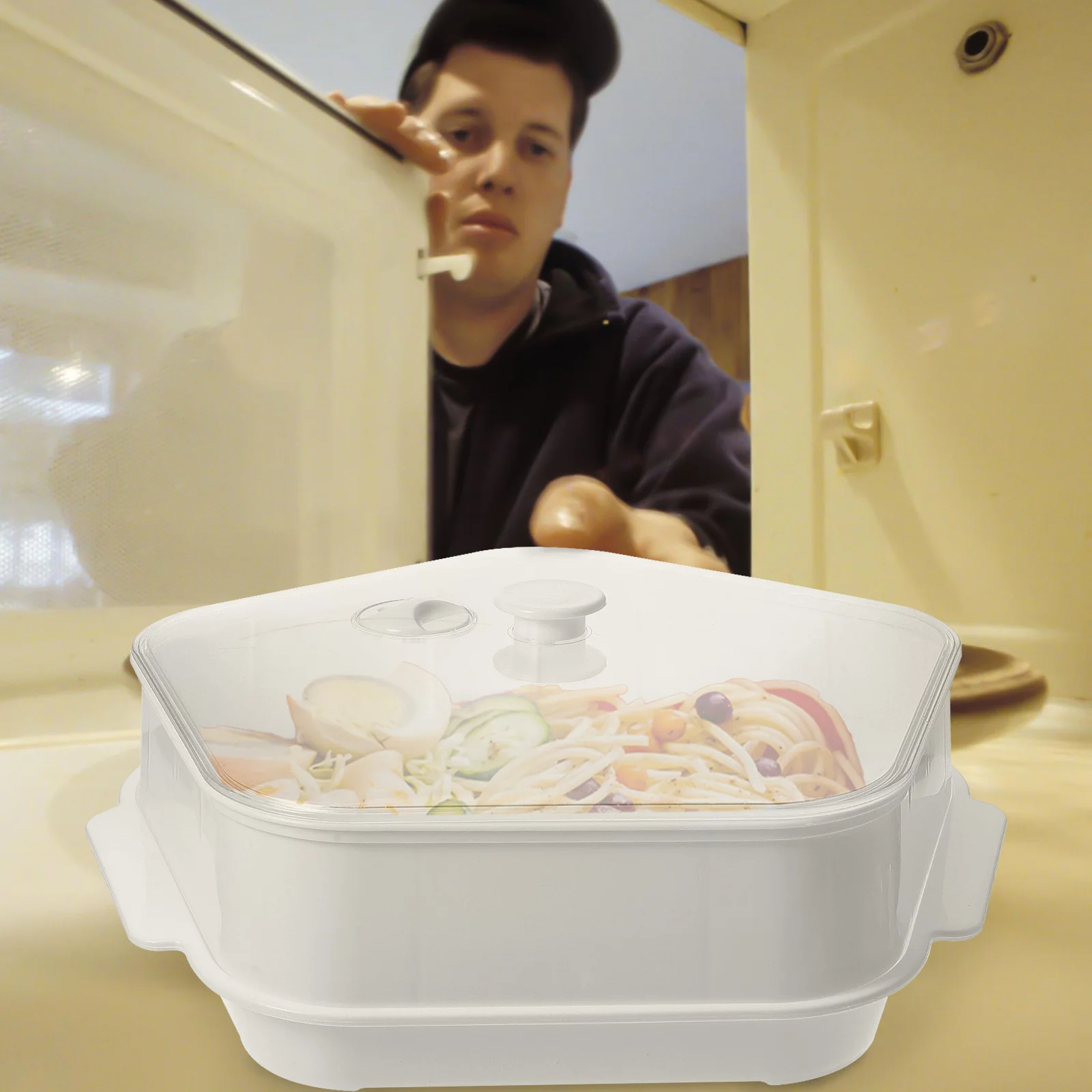 

1Set Food Grade Plastic Steamer Household Steamer with Lid Microwave Steamed Buns Dumplings Cooker Versatile Storage Container