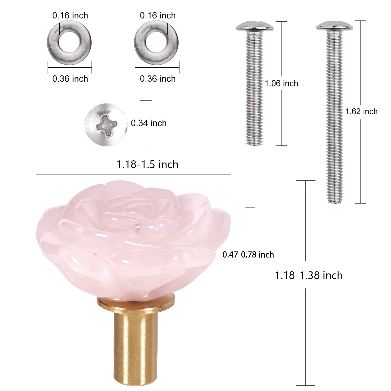 Natural Rose Quartz Hand Carved Flower Cabinet Knobs With Screws Furniture Hardware Dresser Drawer Handles For Home Decoration