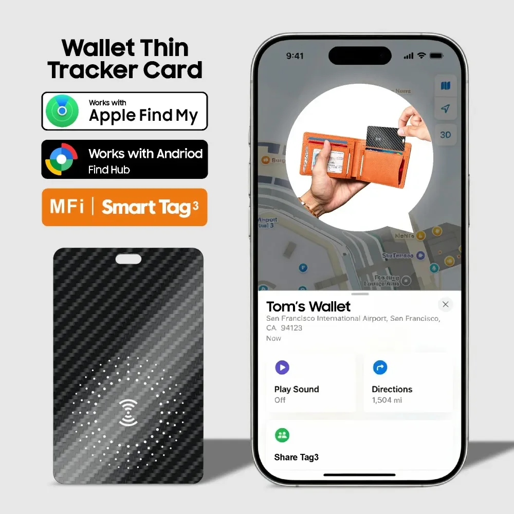2026 GPS Wallet Tracker Card For iOS and Android Wireless Charging  Waterproof Card Work with Apple Find My and Google Find Hub