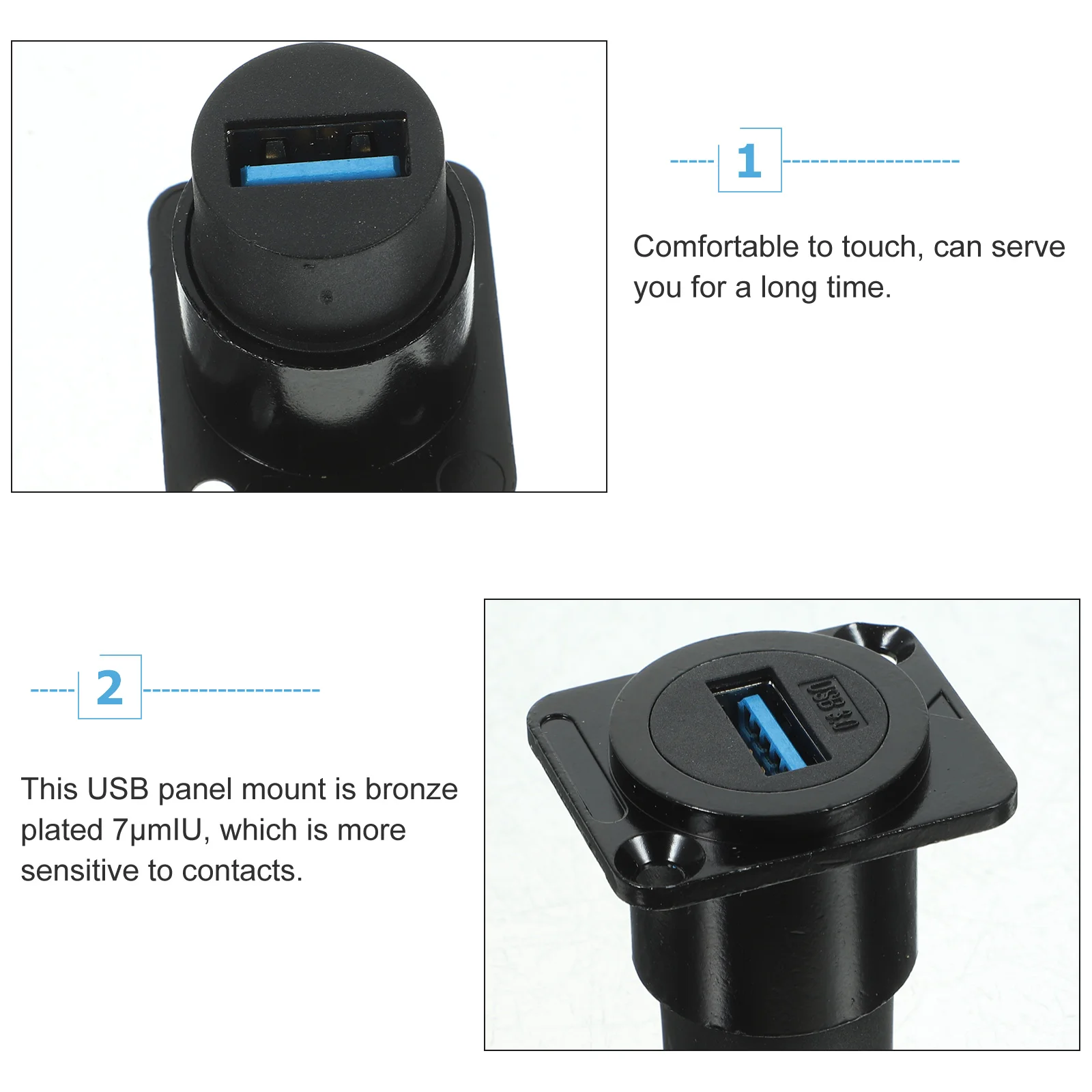 Waterproof Cable Pass Through Fixed Panel Socket Data Extension Adapter USB Mount Coupler Black