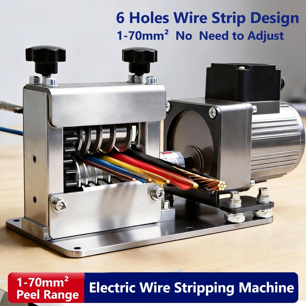 6 Channel Automatic Electric Wire Stripping Machine 1-70mm² Cable Peeling Tool With 3 Blades Copper Wire Stripper Equipment