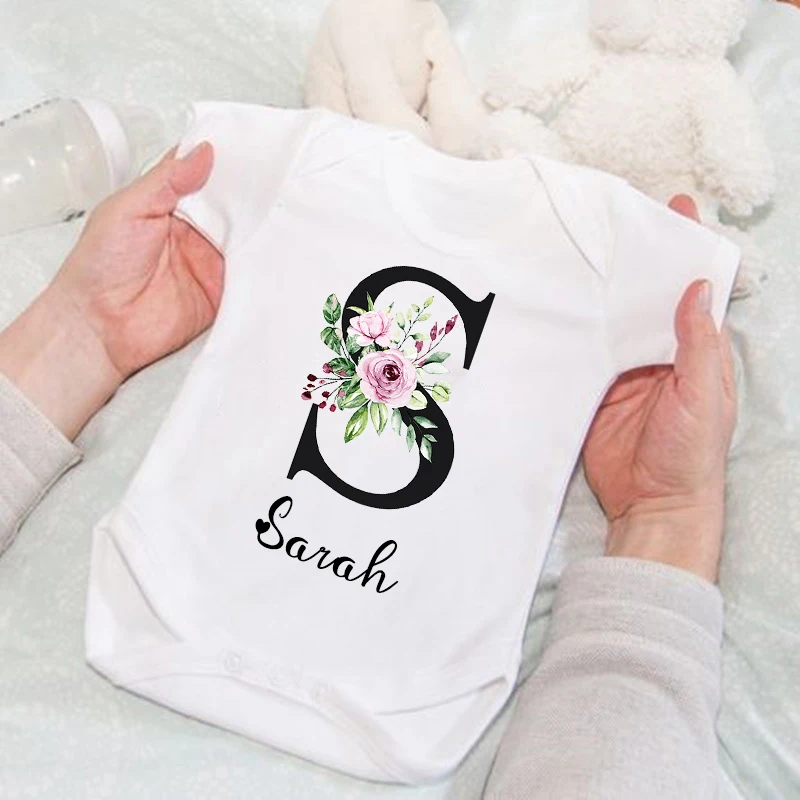 Personalised Floral Wreath New Baby Girl Clothes Custom Infant First Name Bodysuits Baby Shower Gifts Newborn Toddler Jumpsuits