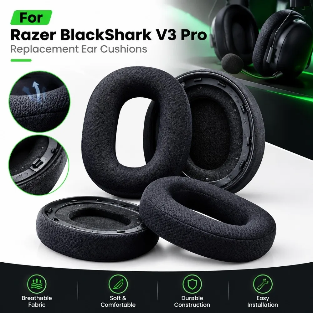 Breathable Replacement Ear Pads Plastic Mounting Ring Noise Isolation Headset Ear Cushions for Razer BlackShark V3 Pro