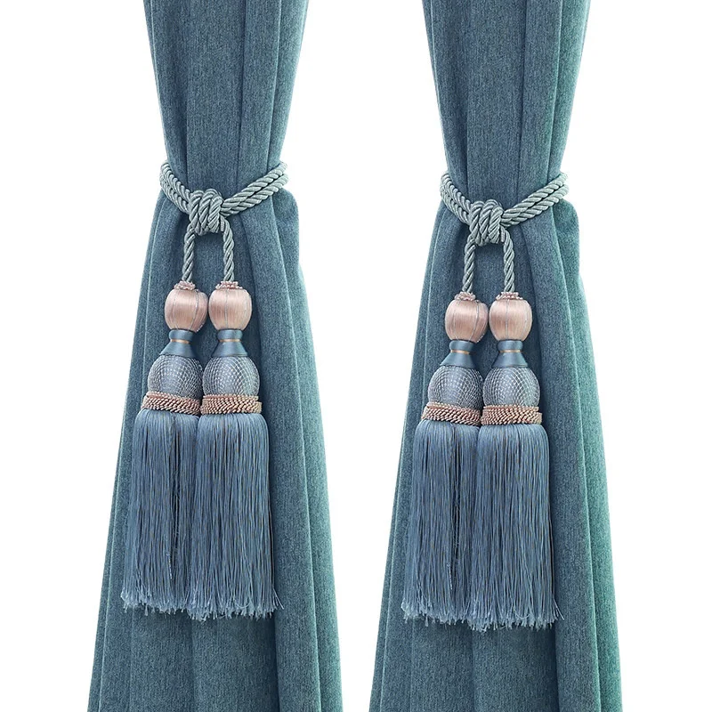 2pcs Curtain Tiebacks Tassel Pendant Fringe Hanging Ball Ropes Hook Hanger Curtain Accessories Curtain Tie Back Strap Holder